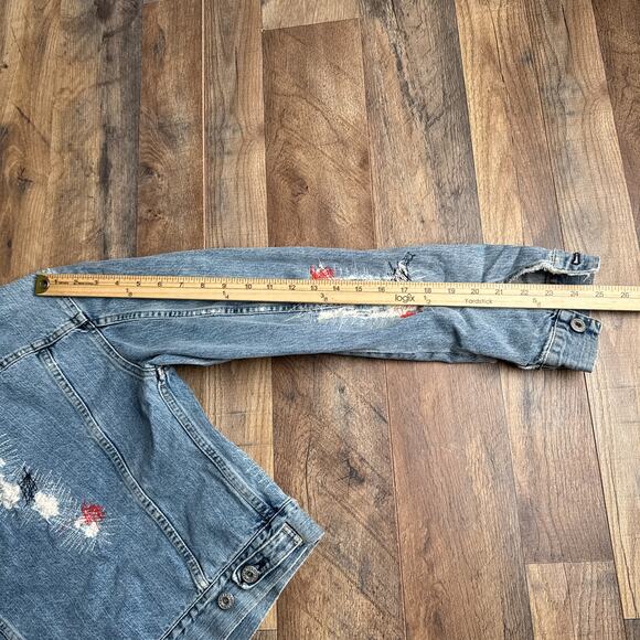 Vintage Replay Denim Jacket Women's Large Blue Made In Italy Grunge Patched 6476 - Picture 12 of 13
